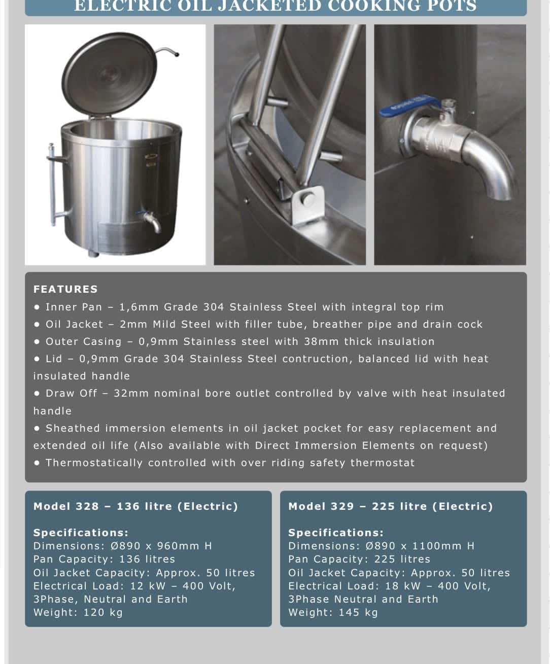 Electric Oil Jacketed Pot 225 Litre - MADE IN SOUTH AFRICA Alpaco Catering & Equipment