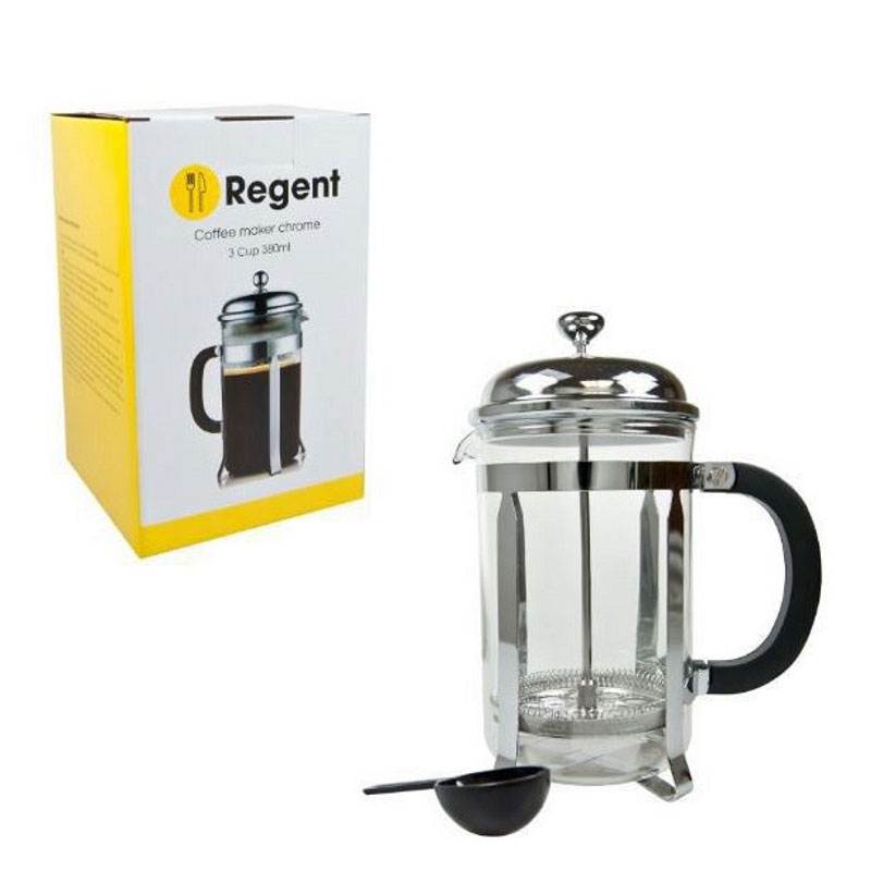 REGENT COFFEE PLUNGER WITH CHROME FRAME 3 CUP, (380ML) REGENT