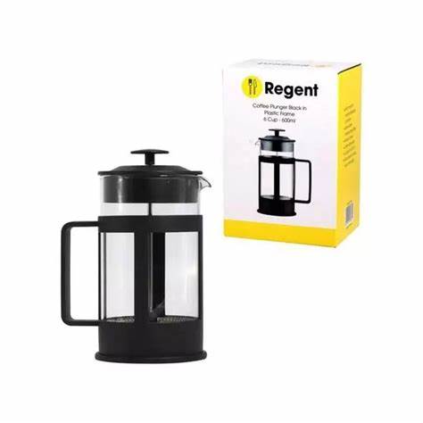 REGENT COFFEE PLUNGER BLACK WITH PLASTIC FRAME 6 CUP, (600ML) REGENT