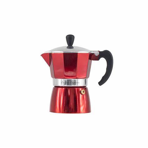 REGENT COFFEE MAKER ALUMINIUM 2 TONE RED & SILVER 3 CUP, (150ML) REGENT