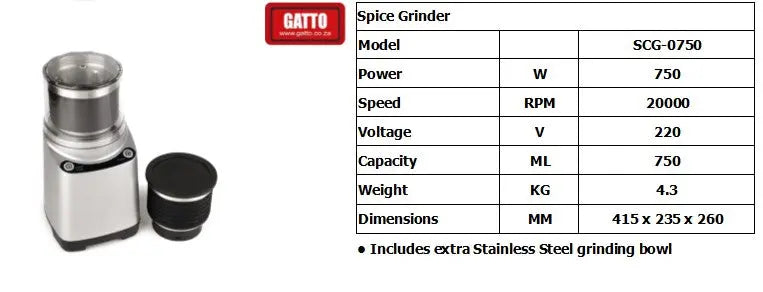 GATTO Spice/Coffee Grinder - 750ml GATTO