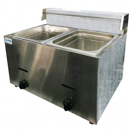 GAS FRYER - 2 PAN - 2x 5LT GLOBAL BRAND