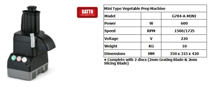 GATTO Mini Type Vegetable Preparation Machine comes with 2 Discs GATTO