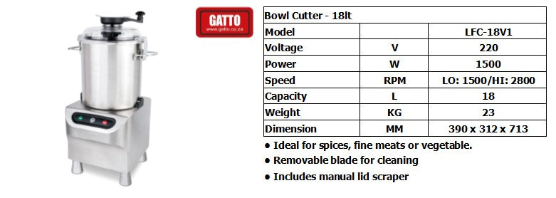 GATTO Single Speed Bowl Cutter - 18lt GATTO