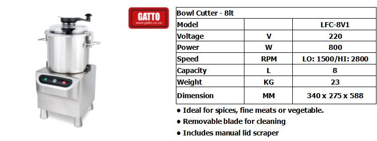 GATTO Single Speed Bowl Cutter - 8lt GATTO