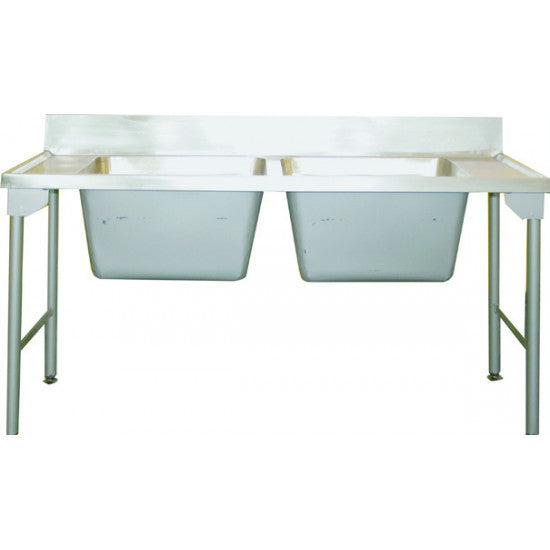 Copy of Stainless Steel Commercial Pot Bowl Sink - 2x150Lt 2300mm x680 x 900mm - Complete with St/steel Undershelf & Mild Steel Legs (2 Per set)- Manufacture to Order Enclodon
