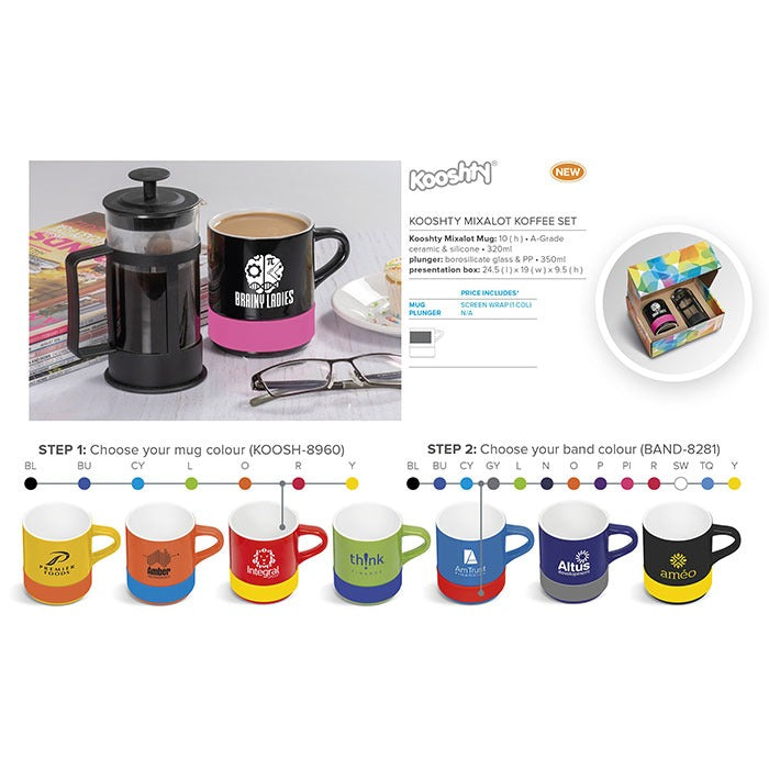 Kooshty Mixalot Koffee Set – 320ml Mug & 350ml Plunger Includes Print PROMO
