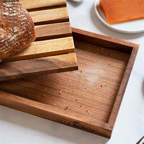 REGENT ACACIA BREAD BOARD WITH REMOVABLE CRUMB CATCHER, (350X254X22MM) Regent