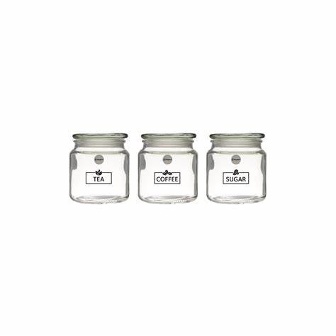 REGENT KITCHEN TEA, COFFEE AND SUGAR GLASS CANISTERS 3PCS SET, 550ML (110X100MM DIA REGENT