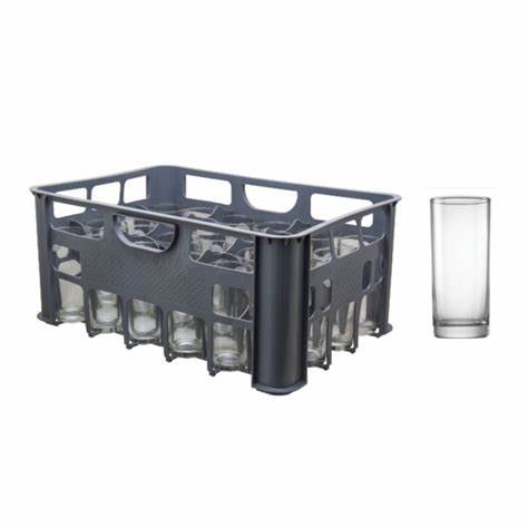 REGENT GREY PLASTIC CRATE WITH HIBALL TUMBLERS, 24'S (270ML) CONSOL