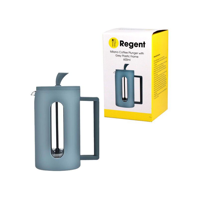 REGENT MILANO COFFEE PLUNGER WITH GREY PLASTIC FRAME 6 CUP, (600ML) Regent