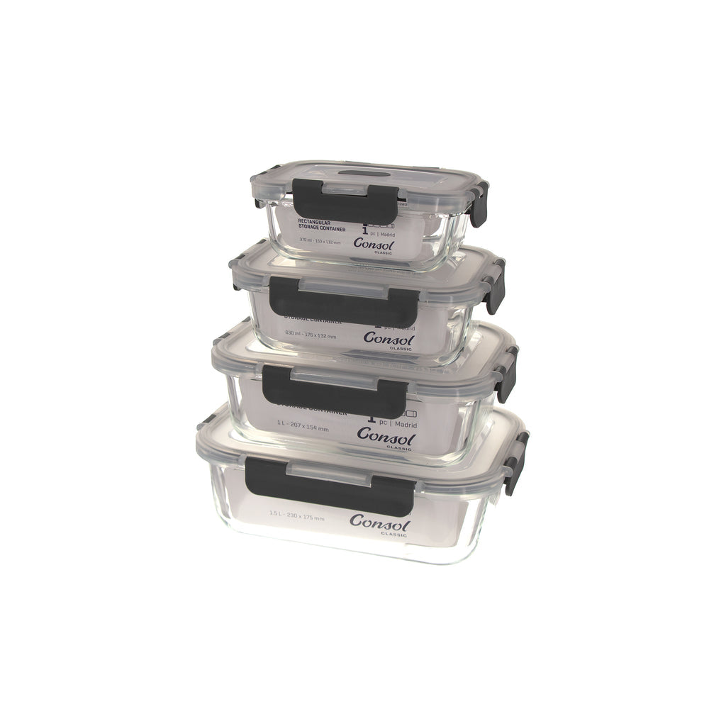 CONSOL MADRID STORAGE CONTAINERS WITH CLIP ON VENTED LIDS 4PCE CONSOL
