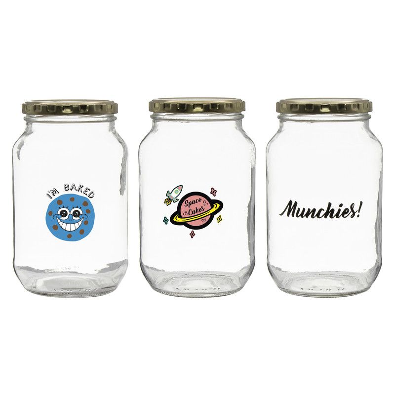 REGENT PRINTED GLASS STORAGE JAR - MUNCHIES, 1LT (172X100MM DIA) Regent