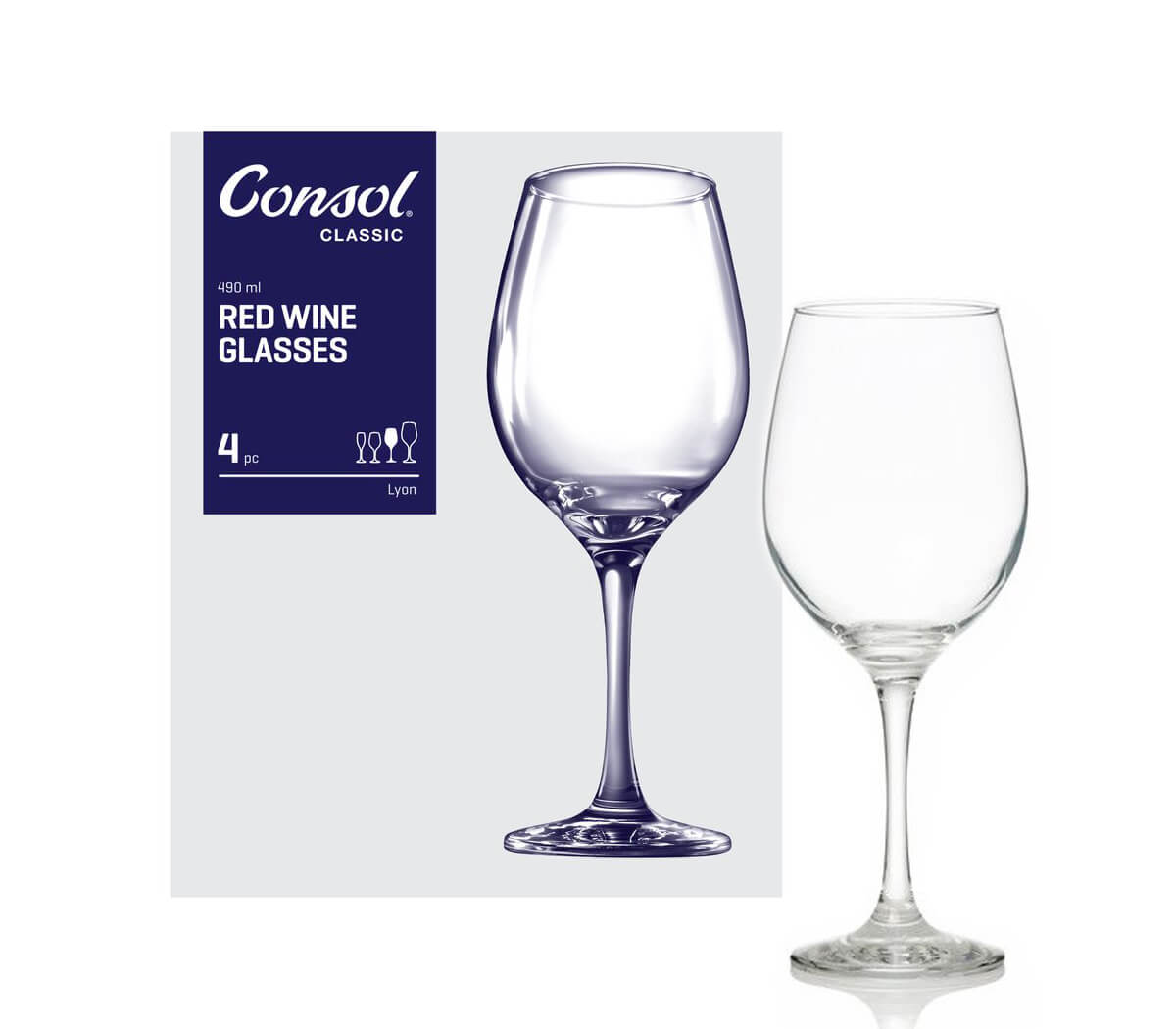 CONSOL LYON STEM RED WINE GLASS 4 PACK (490ML) CONSOL