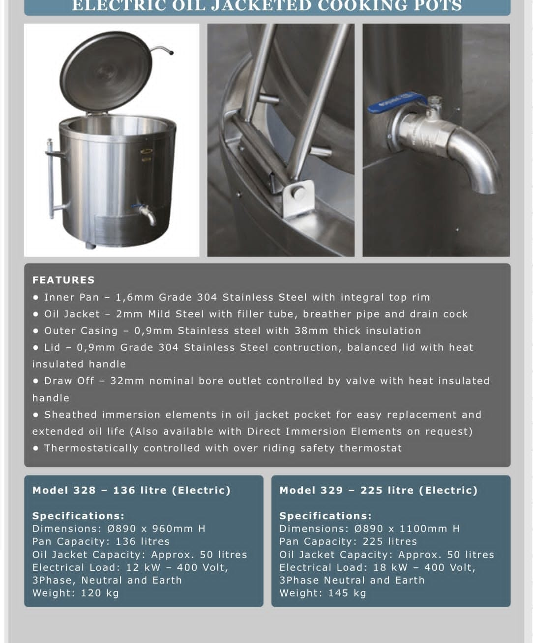 L.P Gas Oil Jacketed Pot 225 Litre - MADE IN SOUTH AFRICA Alpaco Catering & Equipment