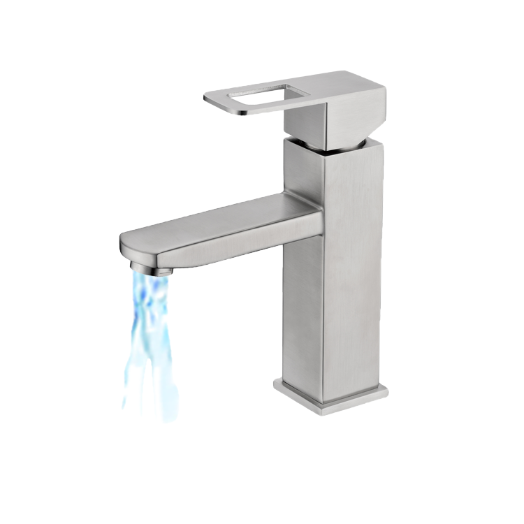 Single Lever Square Basin Mixer Brushed S/Steel SSF-3 ChromeCater