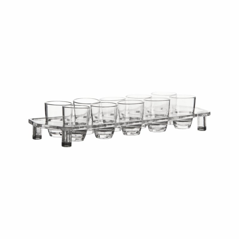 BAR BUTLER 10 CLEAR PLASTIC SHOT GLASSES ON TRAY, 25ML (270X95X45MM) Bar Butler