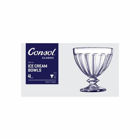CONSOL SAINT TROPEZ ICE CREAM BOWL 4 PACK, (300ML) CONSOL