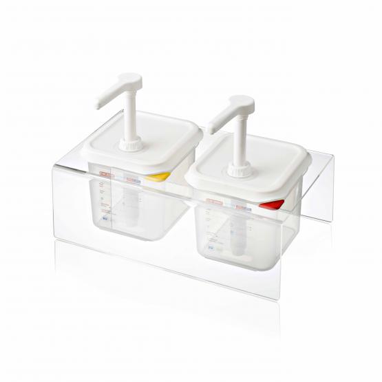 Sauce Dispenser Set with Clear Stands comes with 2xGN1/6 Steelking