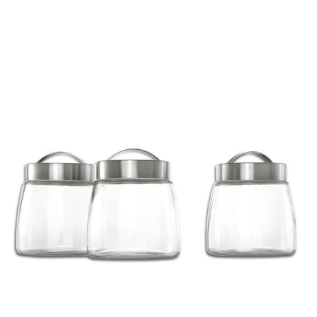 CONSOL SOHO GLASS CANISTERS WITH ST STEEL LIDS 3PCE SET, 800ML (140X125MM DIA) CONSOL