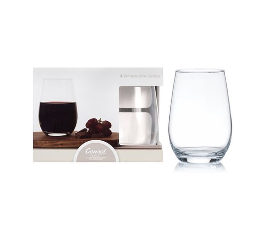 CONSOL BORDEAUX STEMLESS WINE GLASS 4 PACK, (350ML) CONSOL